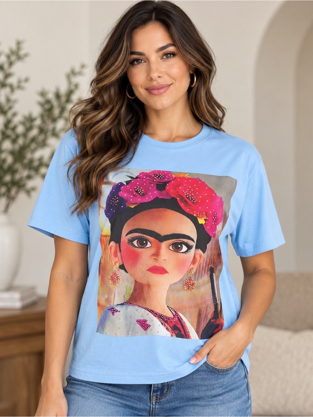Y & F Frida Kahlo Rhinestone Graphic Tee S/M NWT